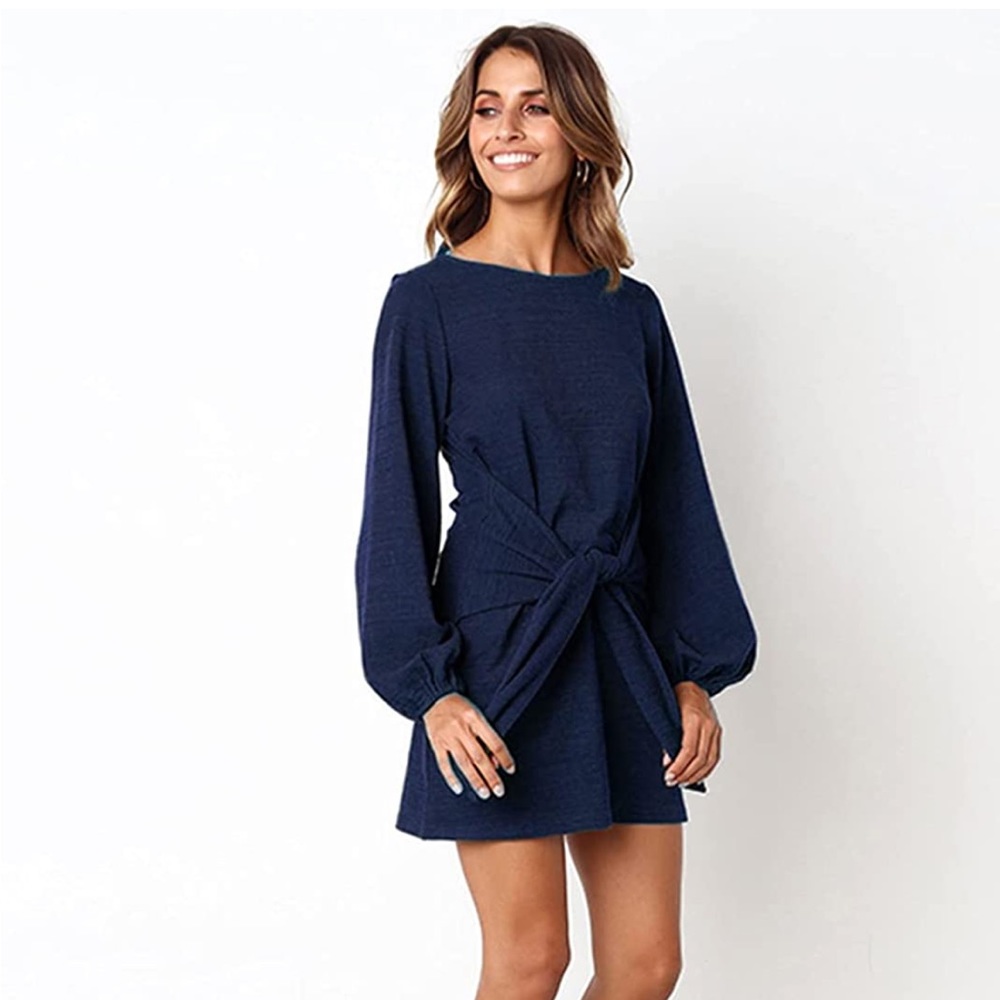 PRETTYGARDEN | Crewneck Tie Waist Knit Cocktail Dress